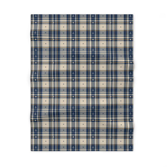 Navy & Cream Plaid Baby Blanket – Soft Fleece Nursery Throw