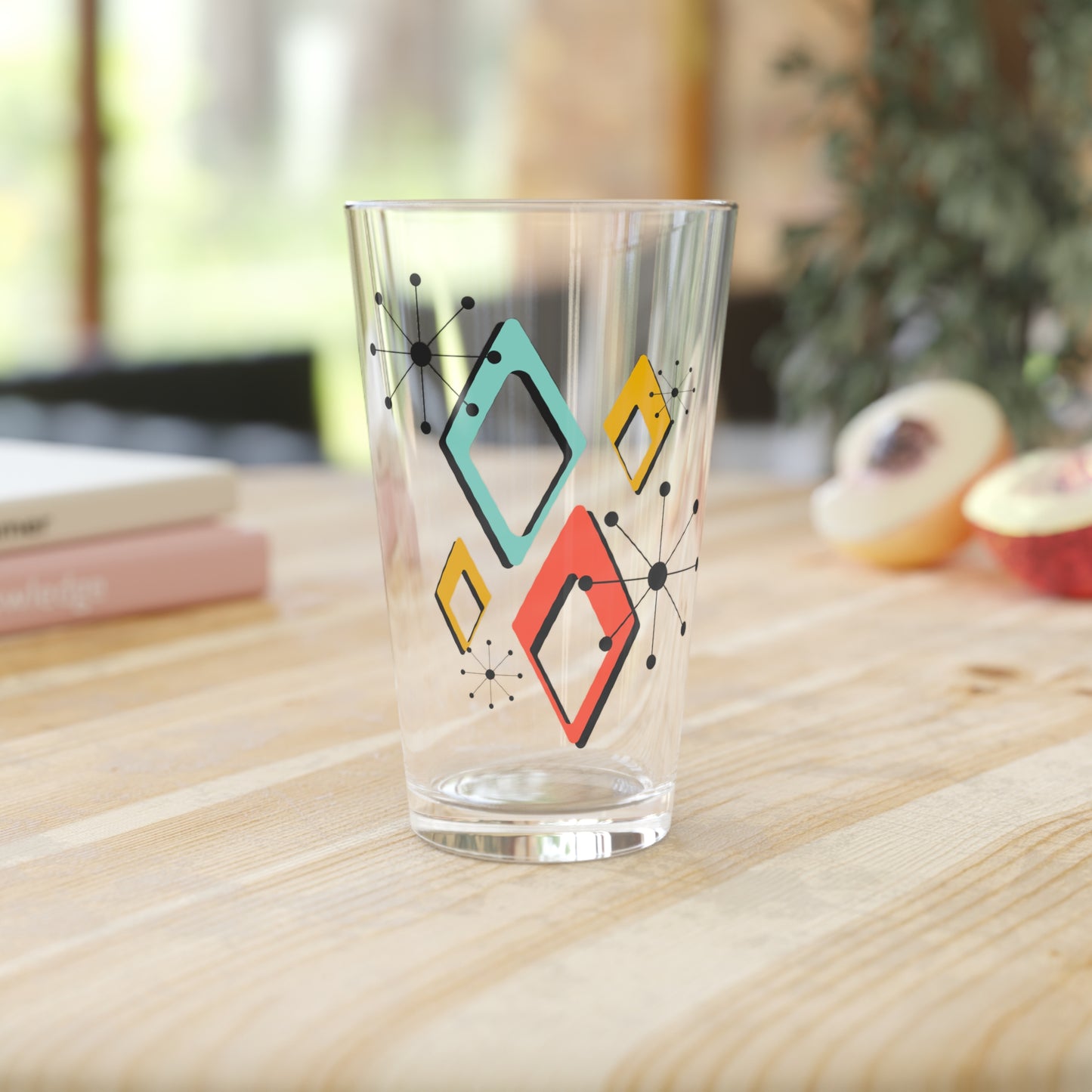 Mid-Century Geometric Pint Glass — Retro Diamond Pattern 16 oz