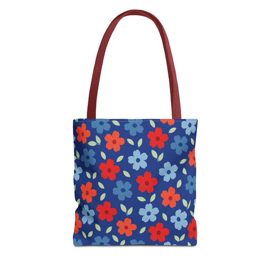 Blue Floral Tote Bag — All-Over Print Reusable Shopping Tote