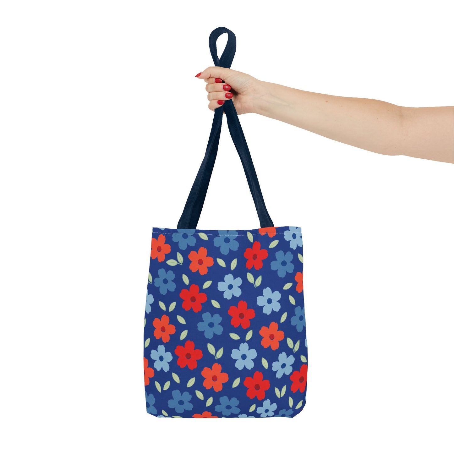 Blue Floral Tote Bag — All-Over Print Reusable Shopping Tote