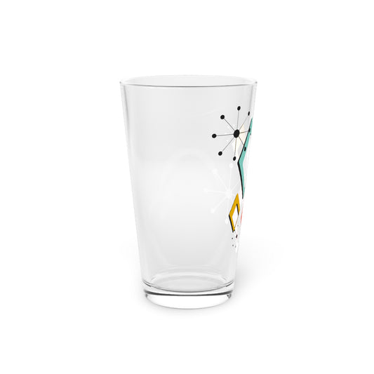 Mid-Century Geometric Pint Glass — Retro Diamond Pattern 16 oz