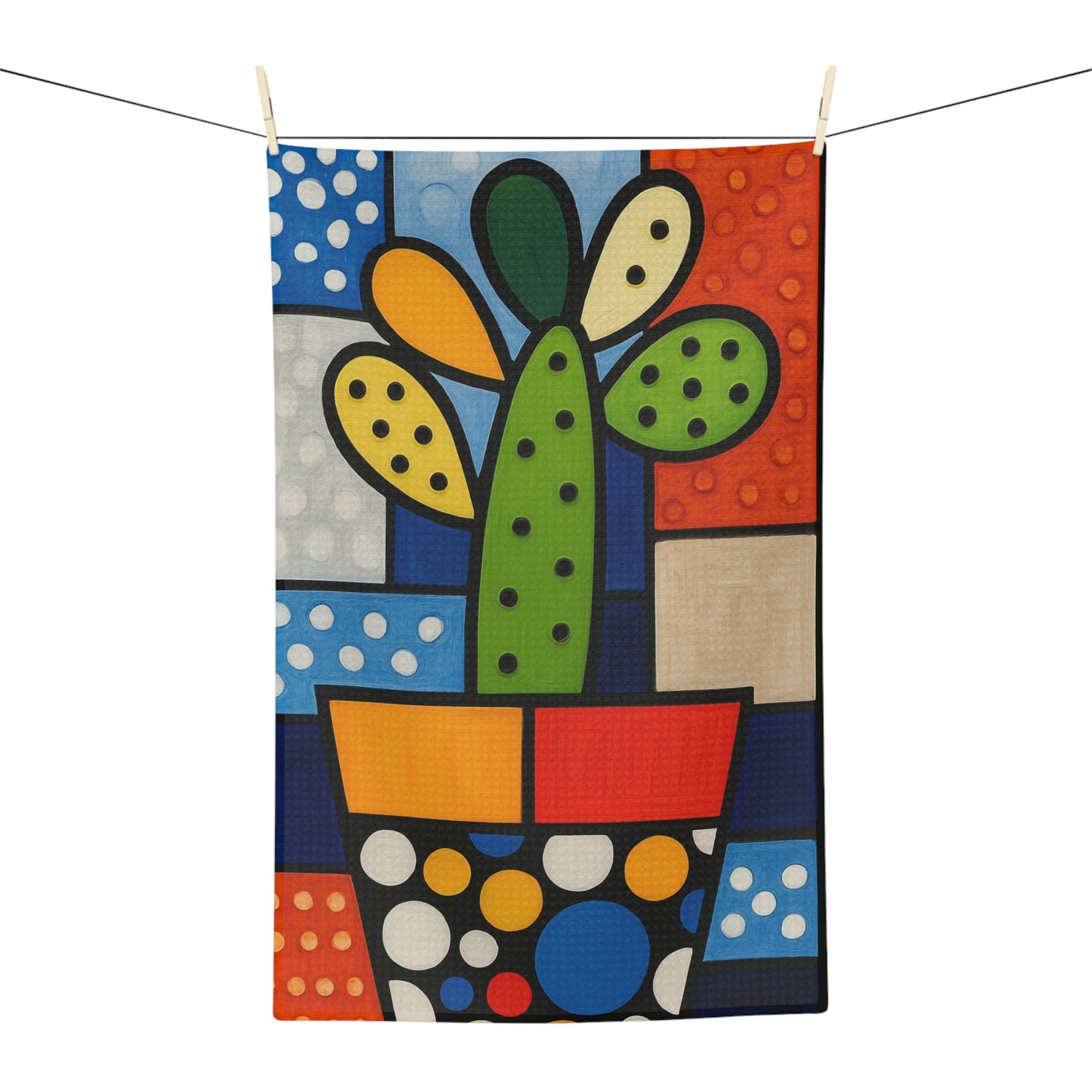 Cactus Pop Art Tea Towel — Colorful Geometric Microfiber Kitchen Towel