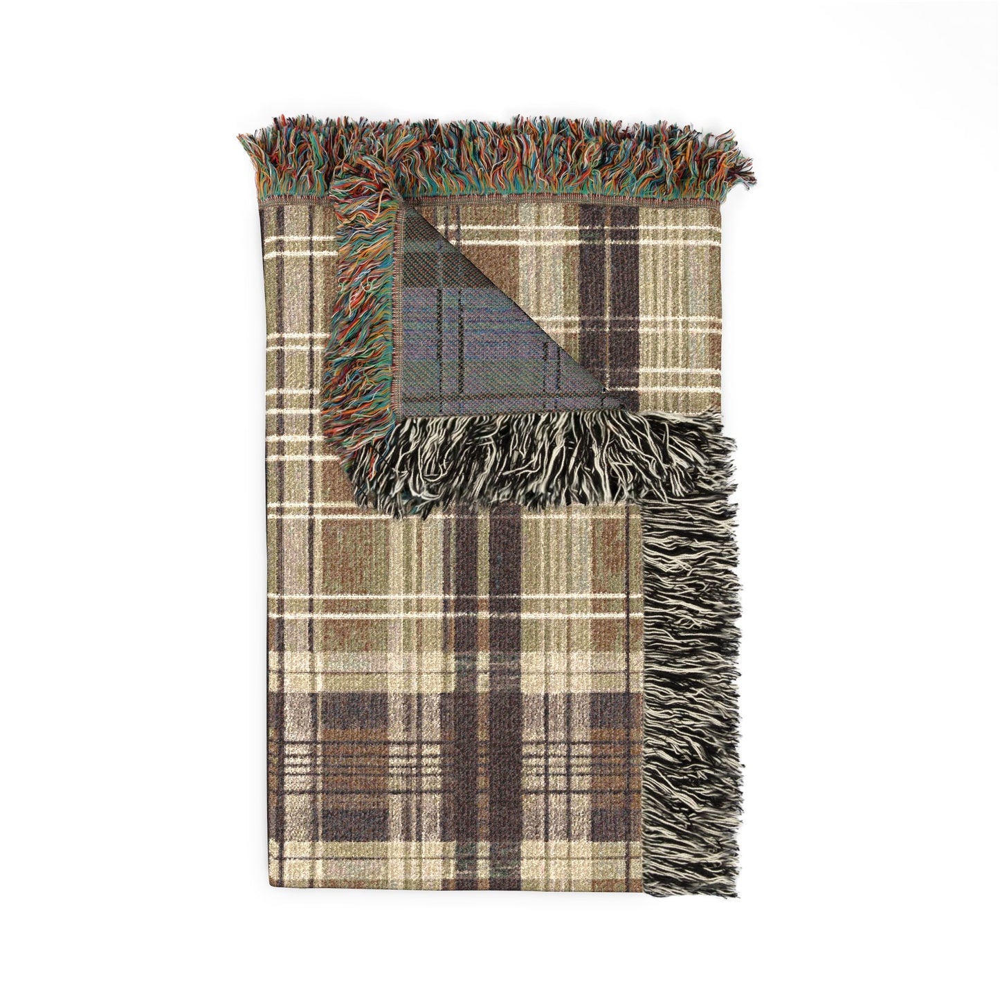 Plaid Woven Throw Blanket — Cozy Rustic Plaid Fringe Blanket for Living Room, Cabin, Fall Décor