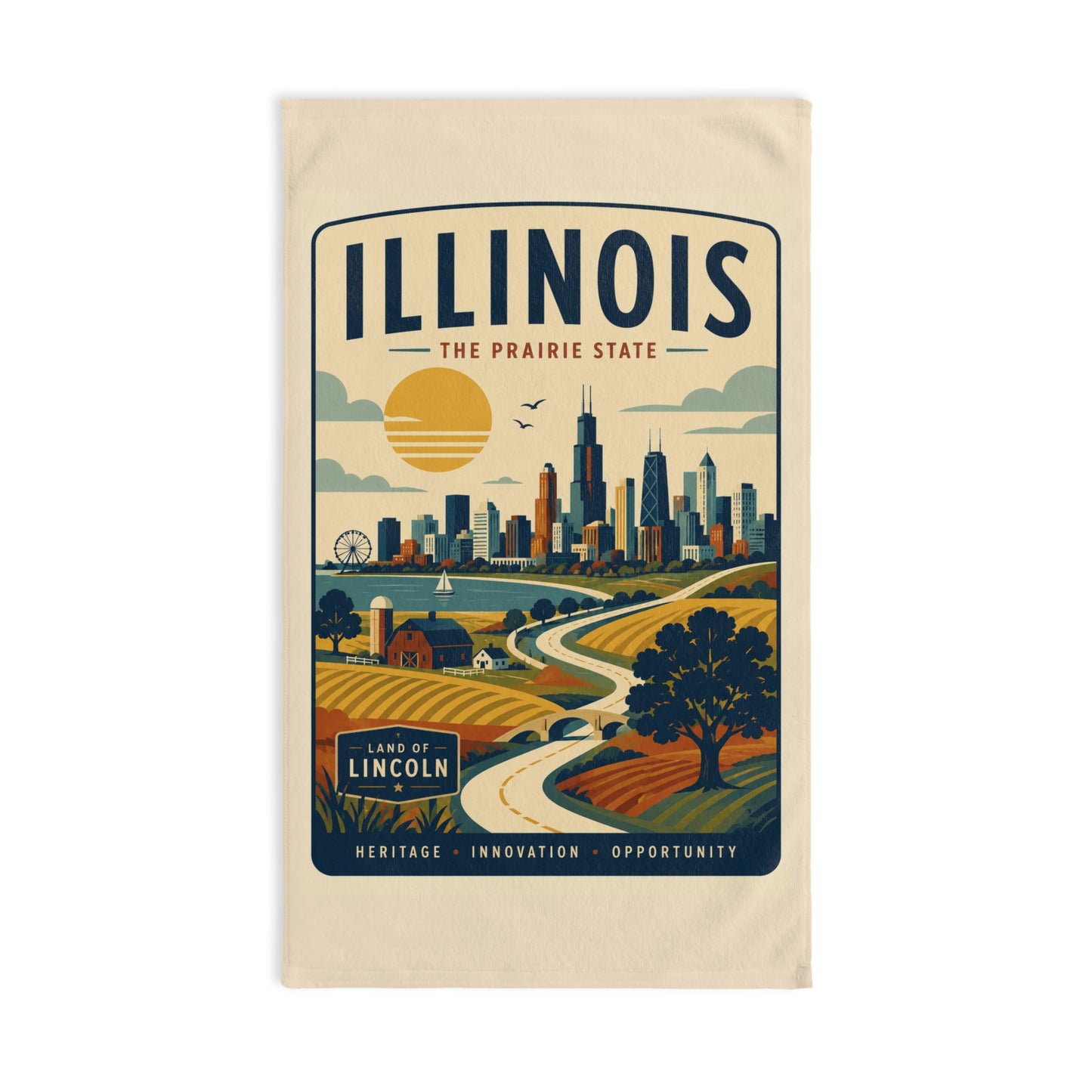 Illinois Vintage Travel Hand Towel – The Prairie State Skyline Design