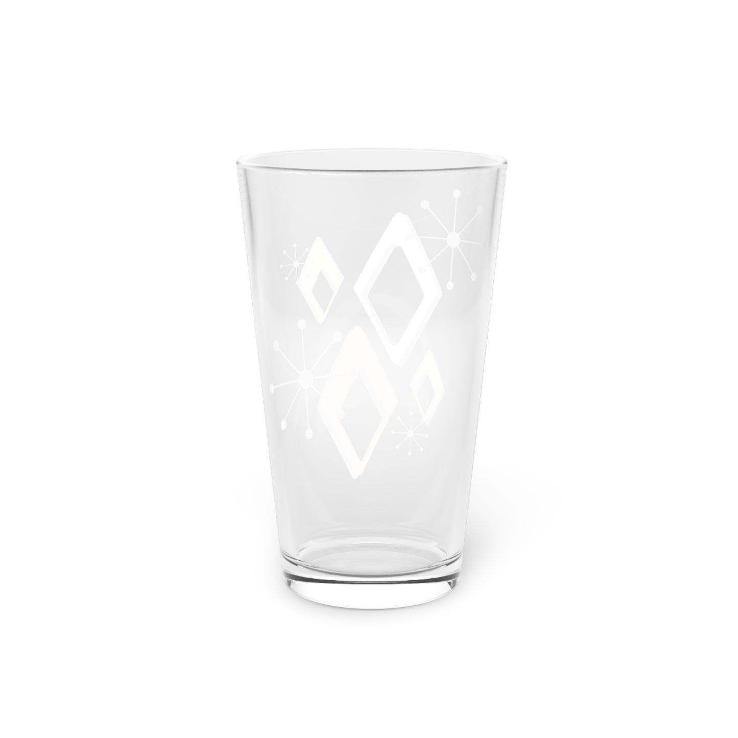 Mid-Century Geometric Pint Glass — Retro Diamond Pattern 16 oz