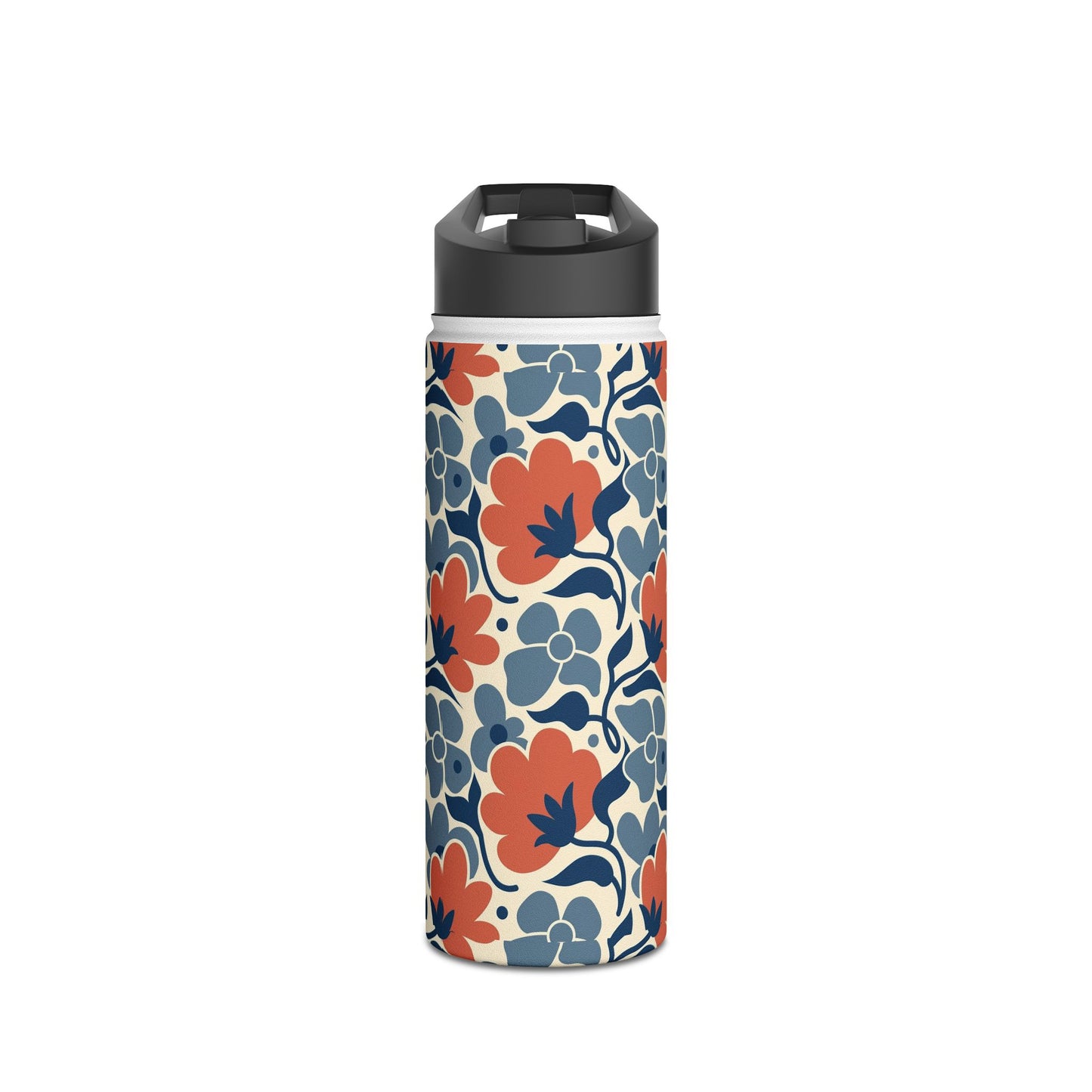 Floral Pattern Stainless Steel Water Bottle — Retro Blue & Coral