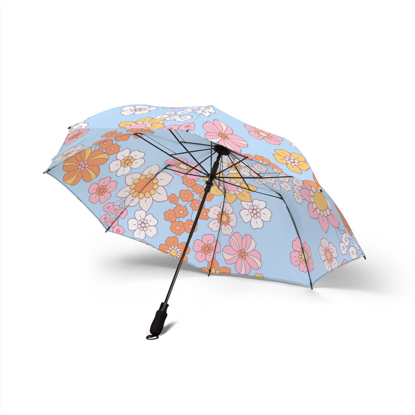 Foldable Umbrella — Retro Pastel Floral Print, Semi‑Automatic Compact Travel Umbrella