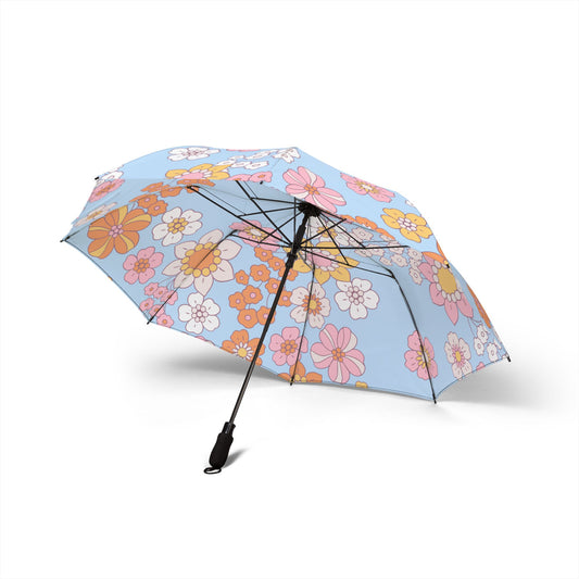 Foldable Umbrella — Retro Pastel Floral Print, Semi‑Automatic Compact Travel Umbrella