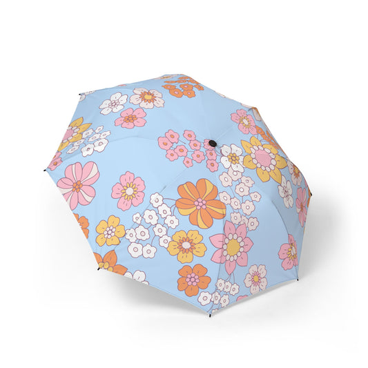 Foldable Umbrella — Retro Pastel Floral Print, Semi‑Automatic Compact Travel Umbrella