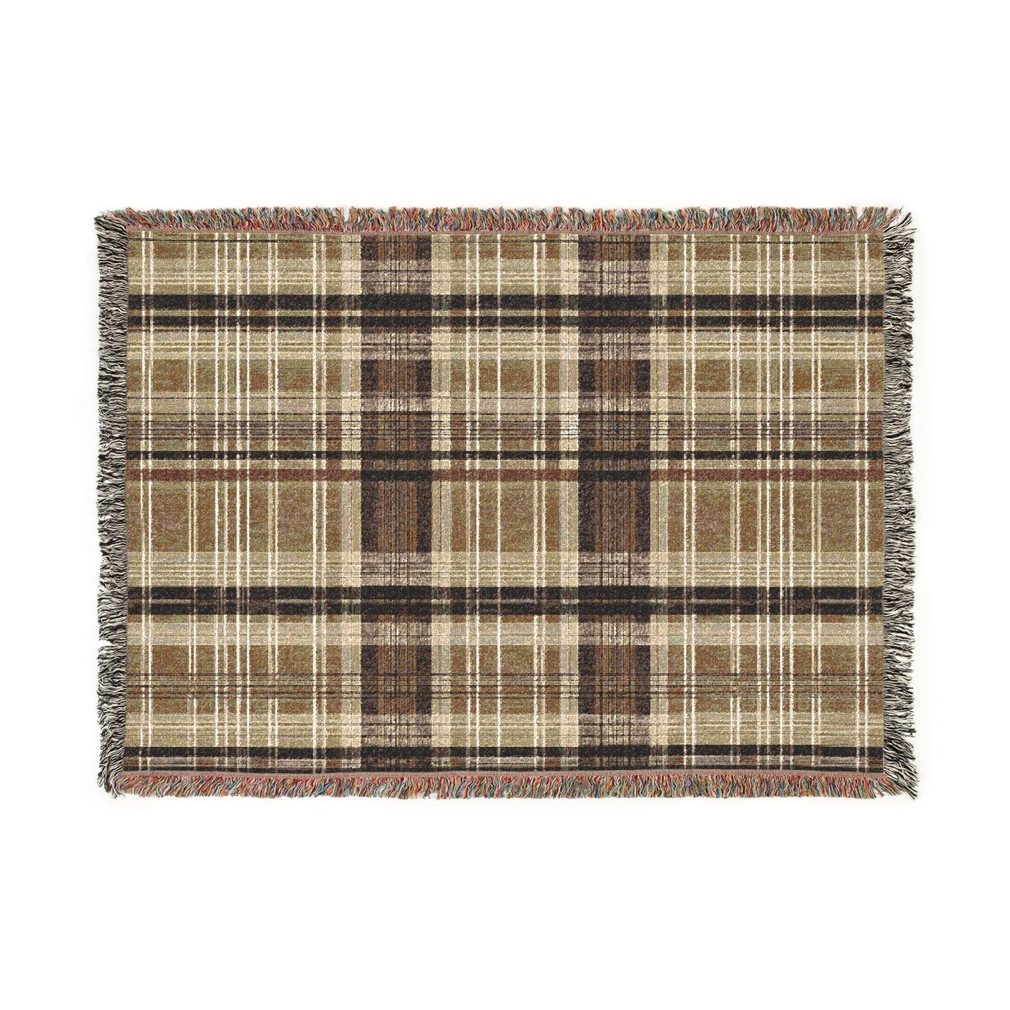 Plaid Woven Throw Blanket — Cozy Rustic Plaid Fringe Blanket for Living Room, Cabin, Fall Décor
