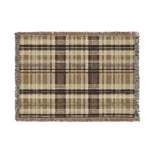 Plaid Woven Throw Blanket — Cozy Rustic Plaid Fringe Blanket for Living Room, Cabin, Fall Décor
