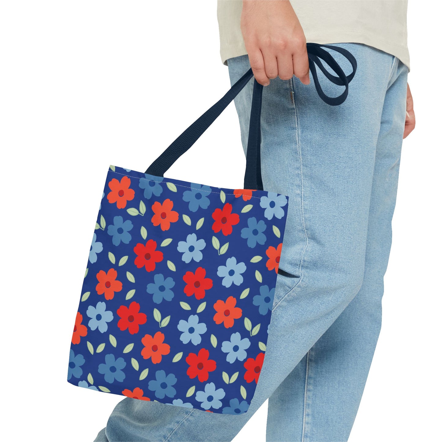 Blue Floral Tote Bag — All-Over Print Reusable Shopping Tote