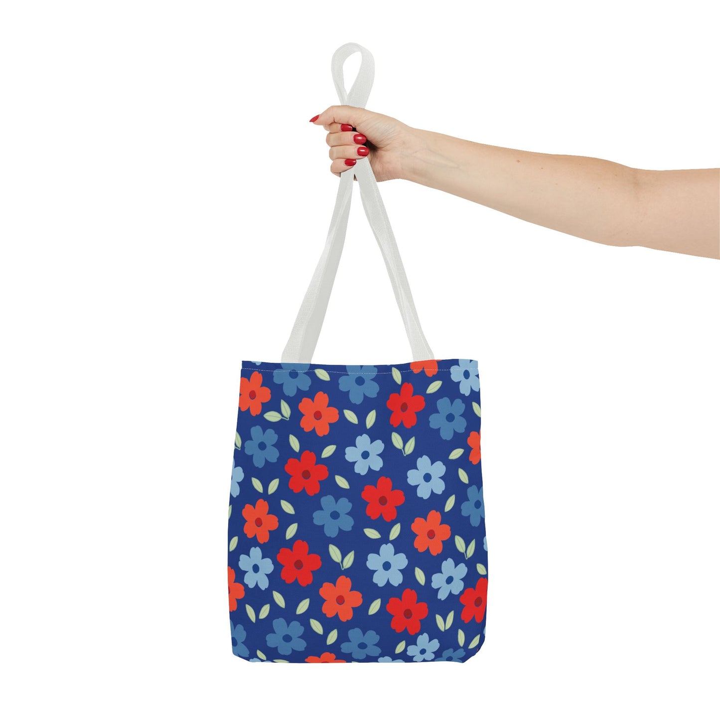 Blue Floral Tote Bag — All-Over Print Reusable Shopping Tote