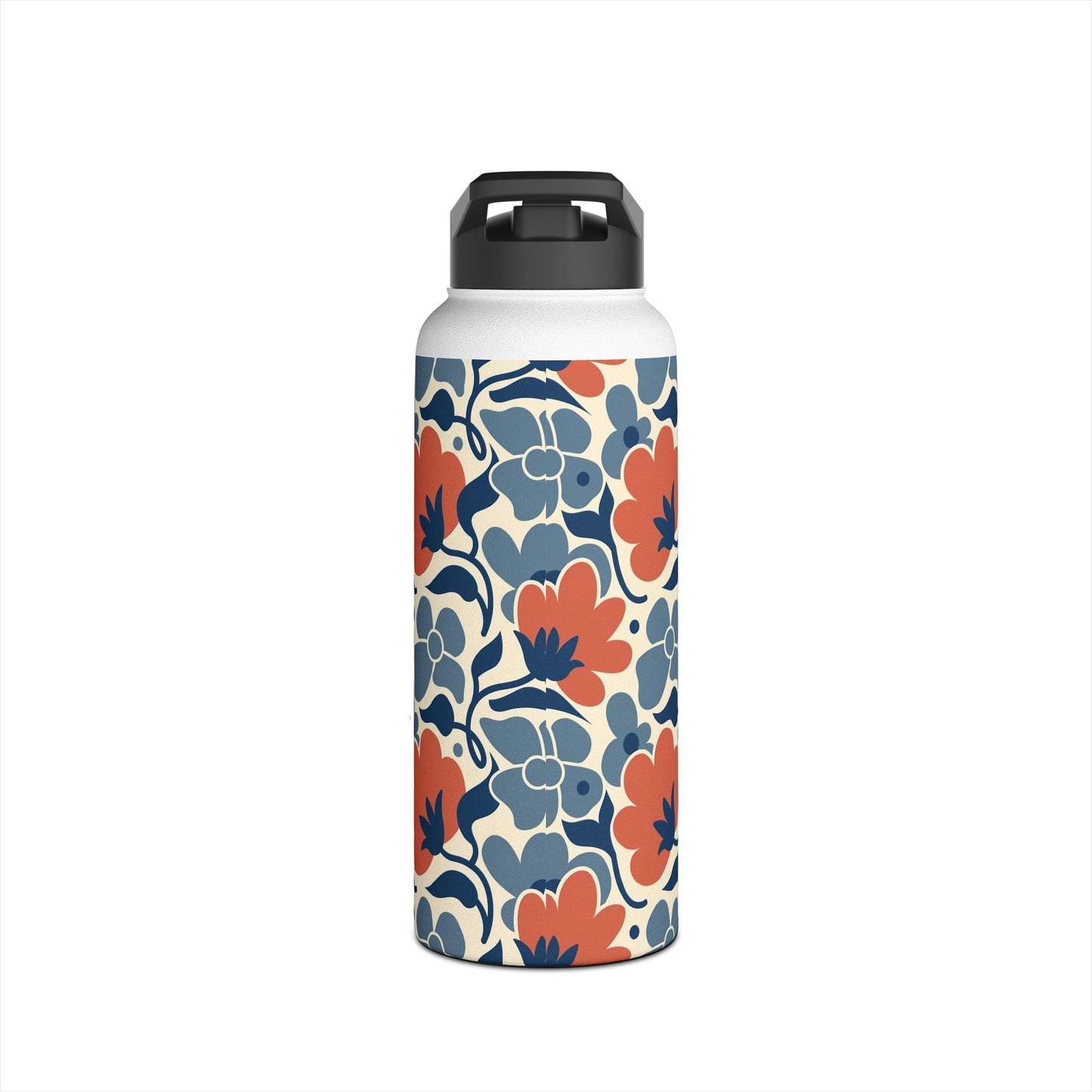 Floral Pattern Stainless Steel Water Bottle — Retro Blue & Coral