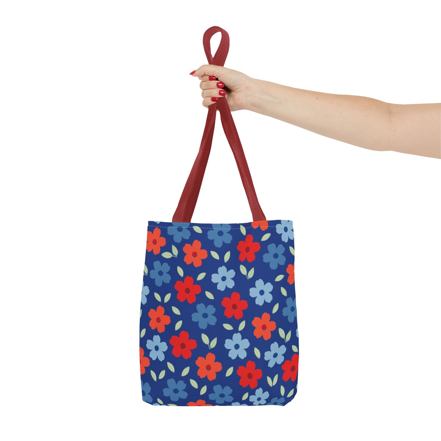 Blue Floral Tote Bag — All-Over Print Reusable Shopping Tote
