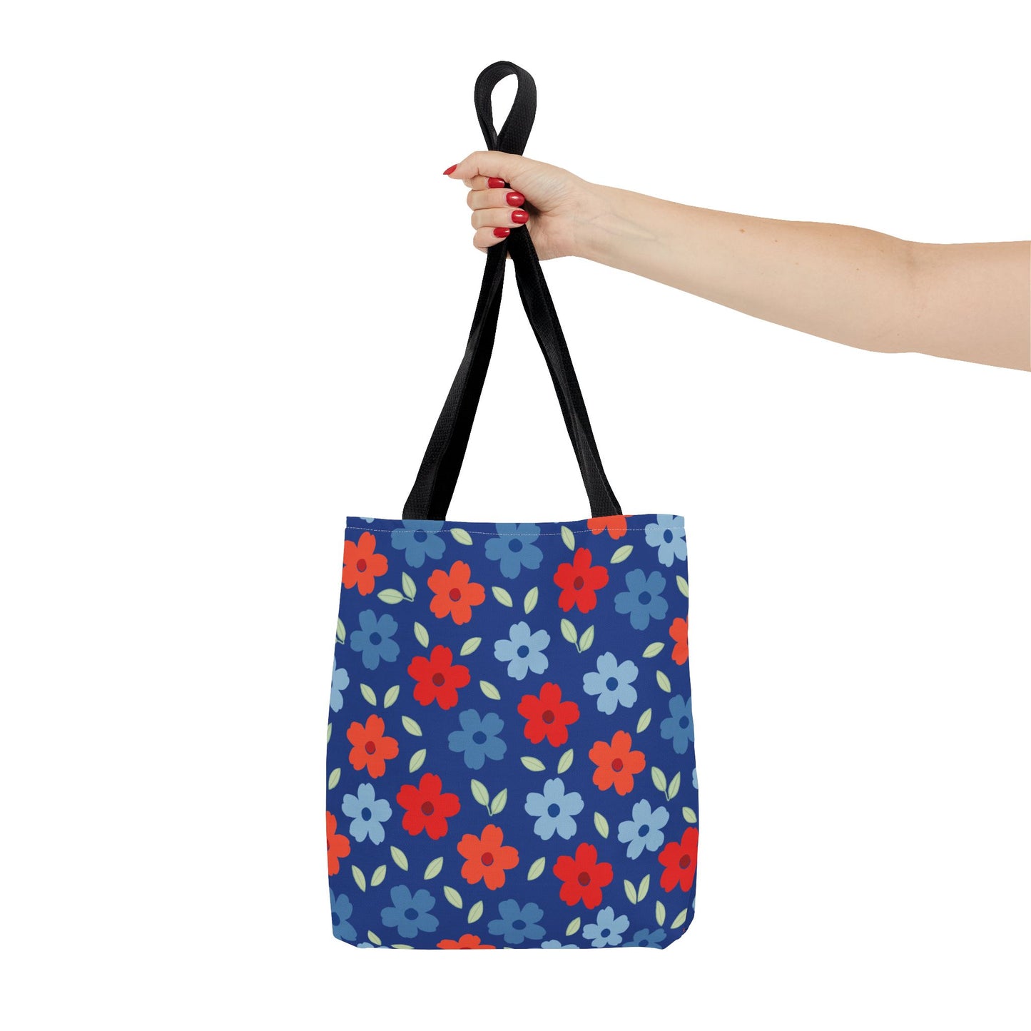 Blue Floral Tote Bag — All-Over Print Reusable Shopping Tote