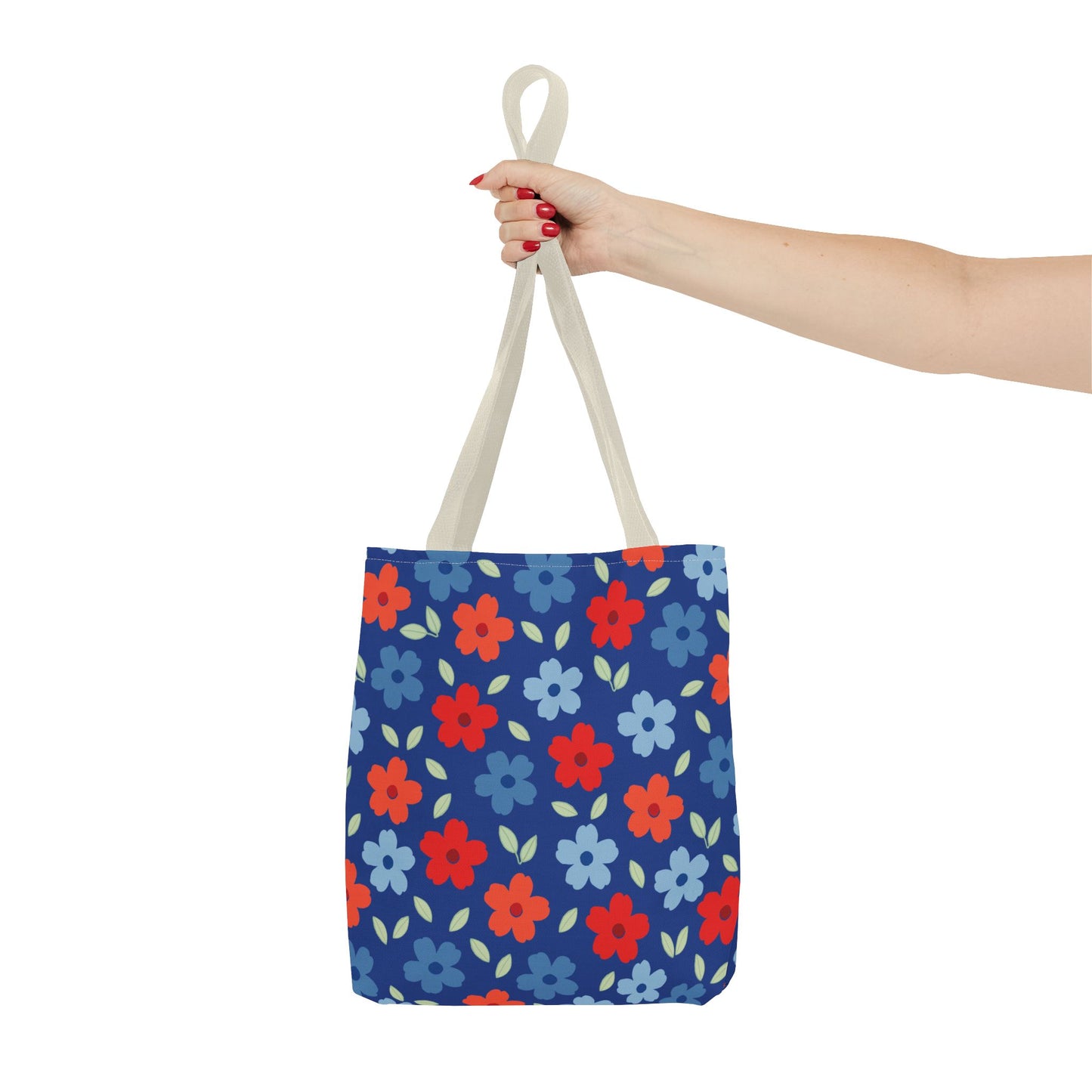 Blue Floral Tote Bag — All-Over Print Reusable Shopping Tote