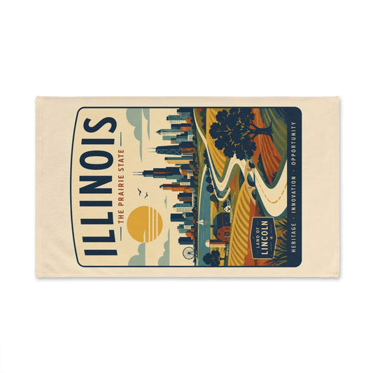 Illinois Vintage Travel Hand Towel – The Prairie State Skyline Design