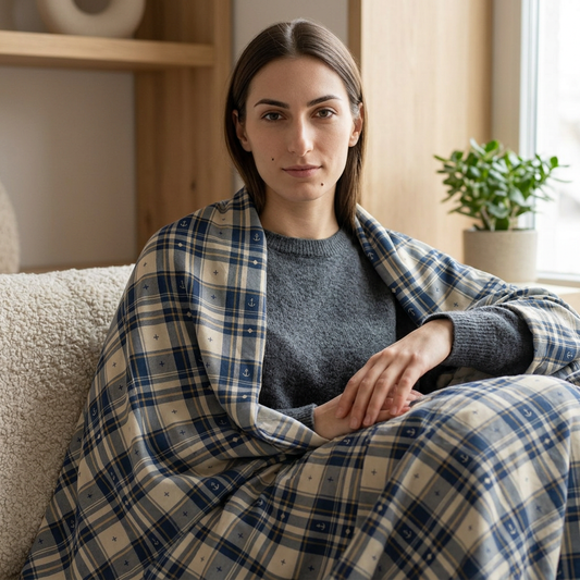 Navy & Cream Plaid Baby Blanket – Soft Fleece Nursery Throw