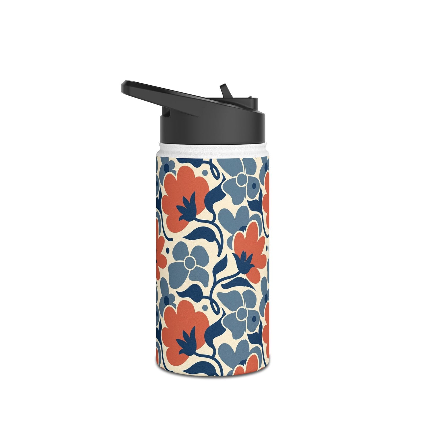 Floral Pattern Stainless Steel Water Bottle — Retro Blue & Coral