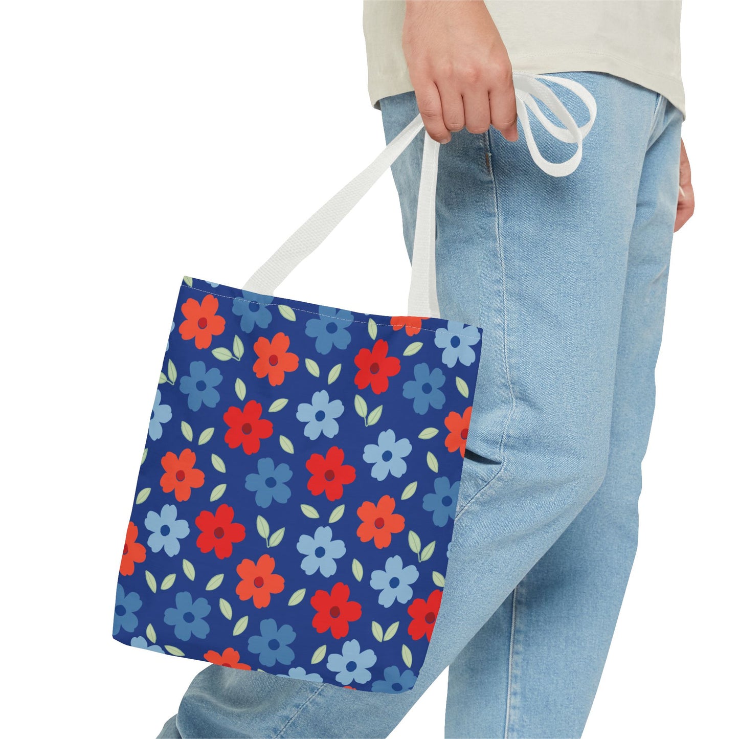 Blue Floral Tote Bag — All-Over Print Reusable Shopping Tote