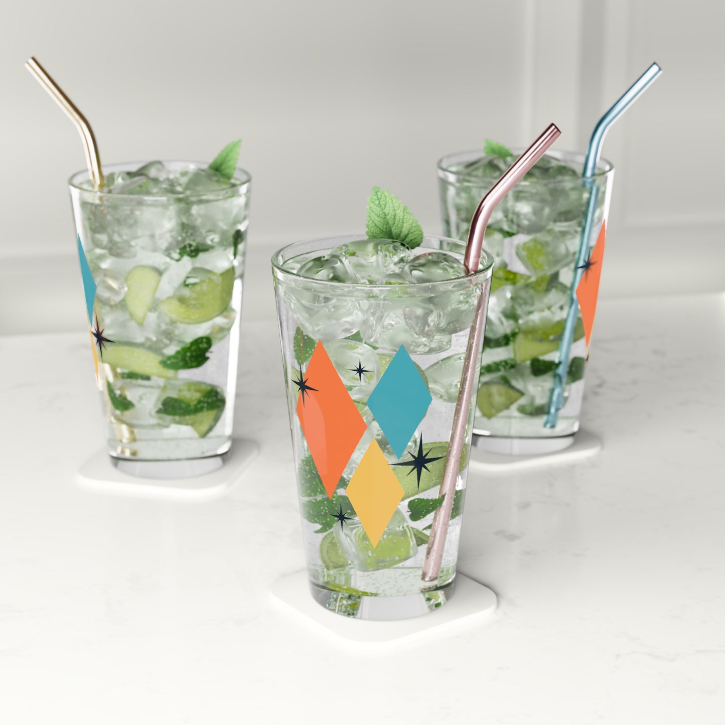 Mid-Century Diamond Pint Glass — Retro Geometric 16oz Beer Glass