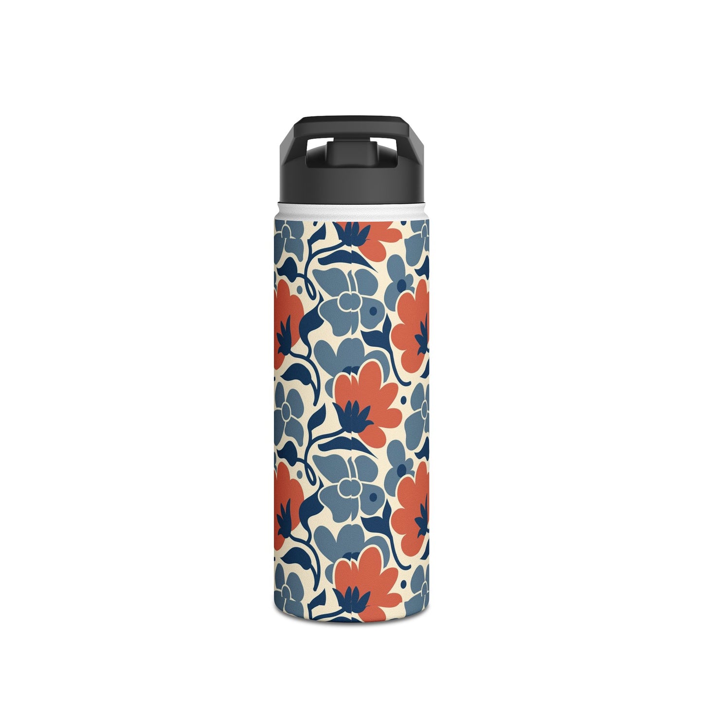 Floral Pattern Stainless Steel Water Bottle — Retro Blue & Coral