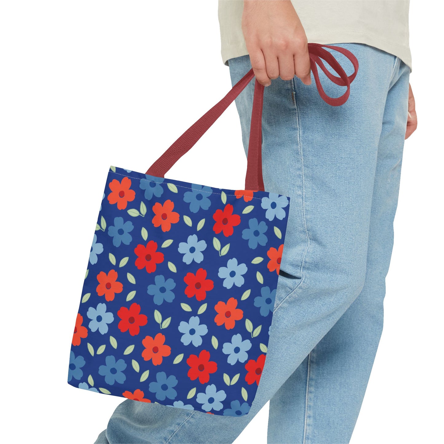 Blue Floral Tote Bag — All-Over Print Reusable Shopping Tote