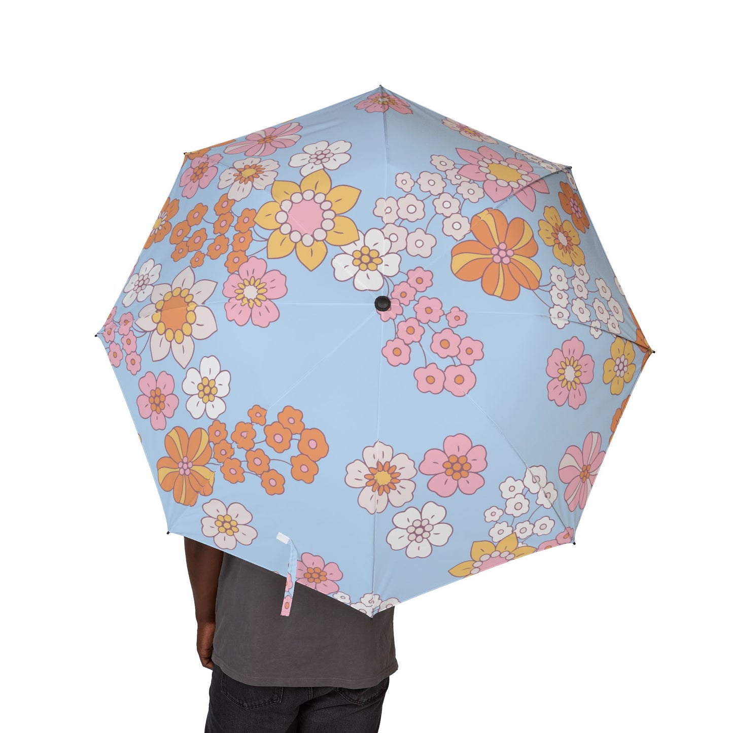 Foldable Umbrella — Retro Pastel Floral Print, Semi‑Automatic Compact Travel Umbrella