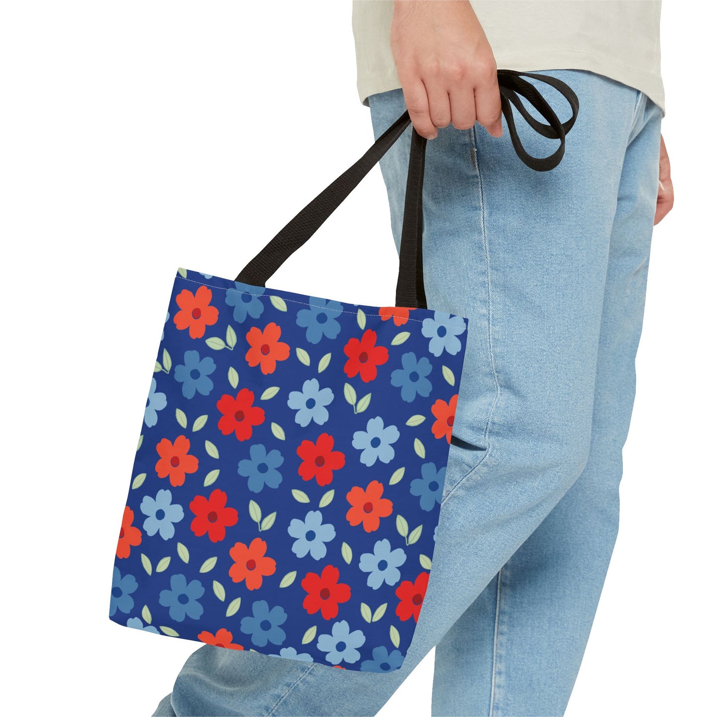 Blue Floral Tote Bag — All-Over Print Reusable Shopping Tote