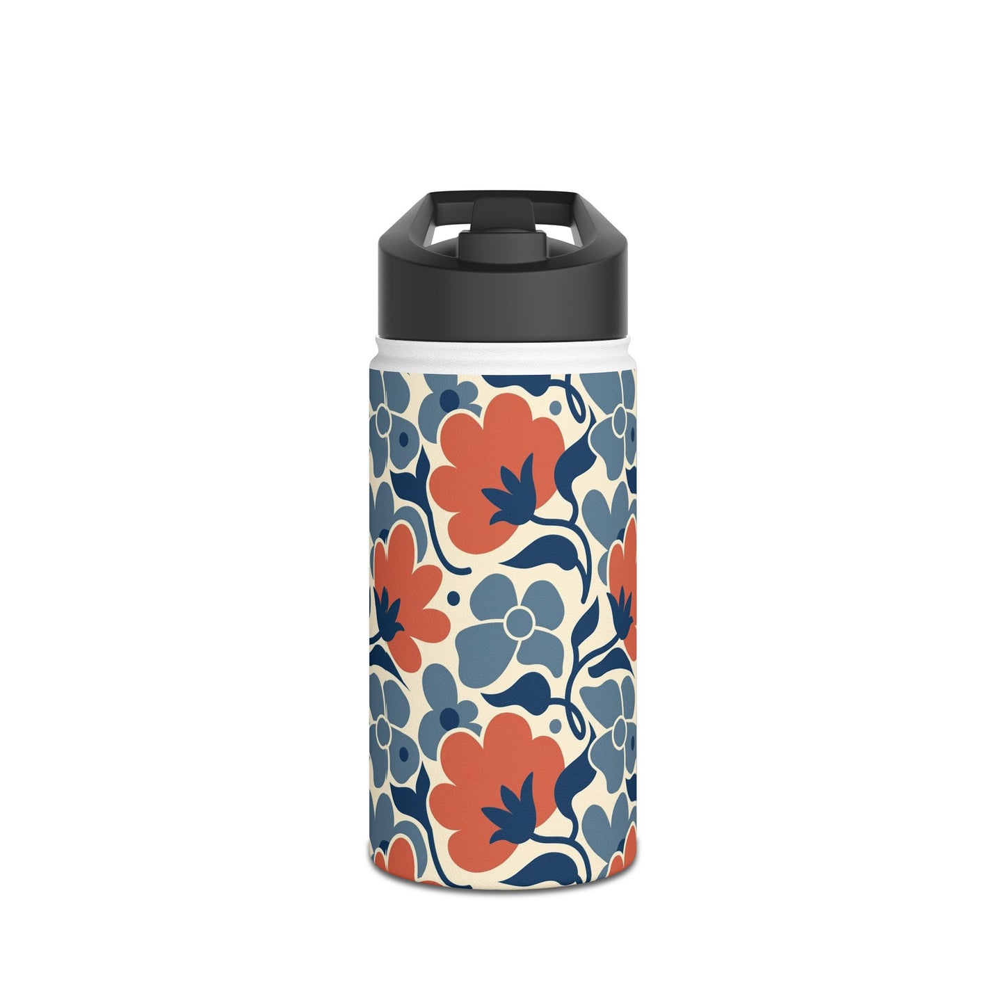Floral Pattern Stainless Steel Water Bottle — Retro Blue & Coral