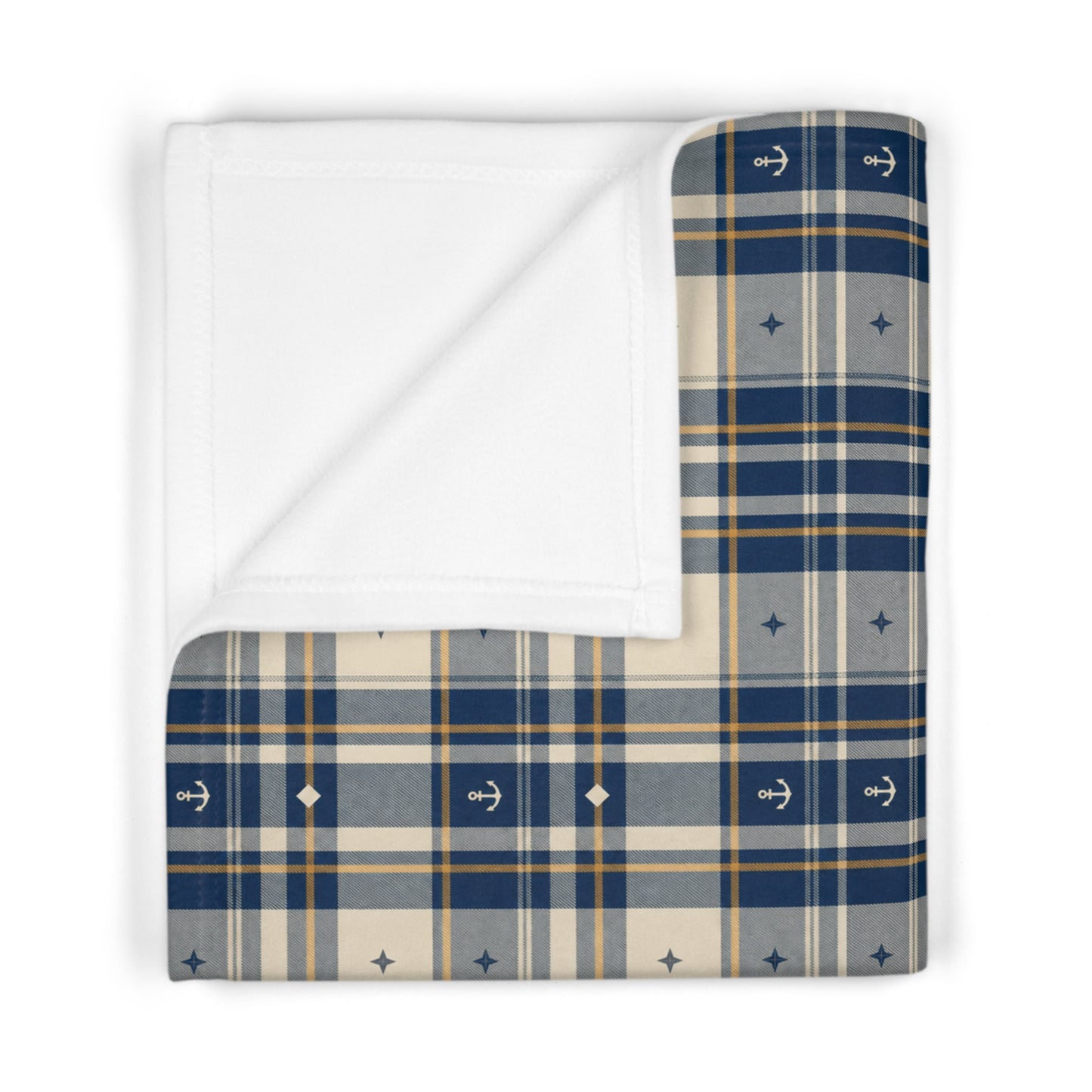 Navy & Cream Plaid Baby Blanket – Soft Fleece Nursery Throw