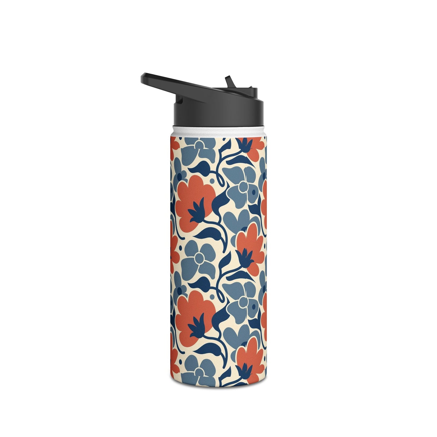 Floral Pattern Stainless Steel Water Bottle — Retro Blue & Coral