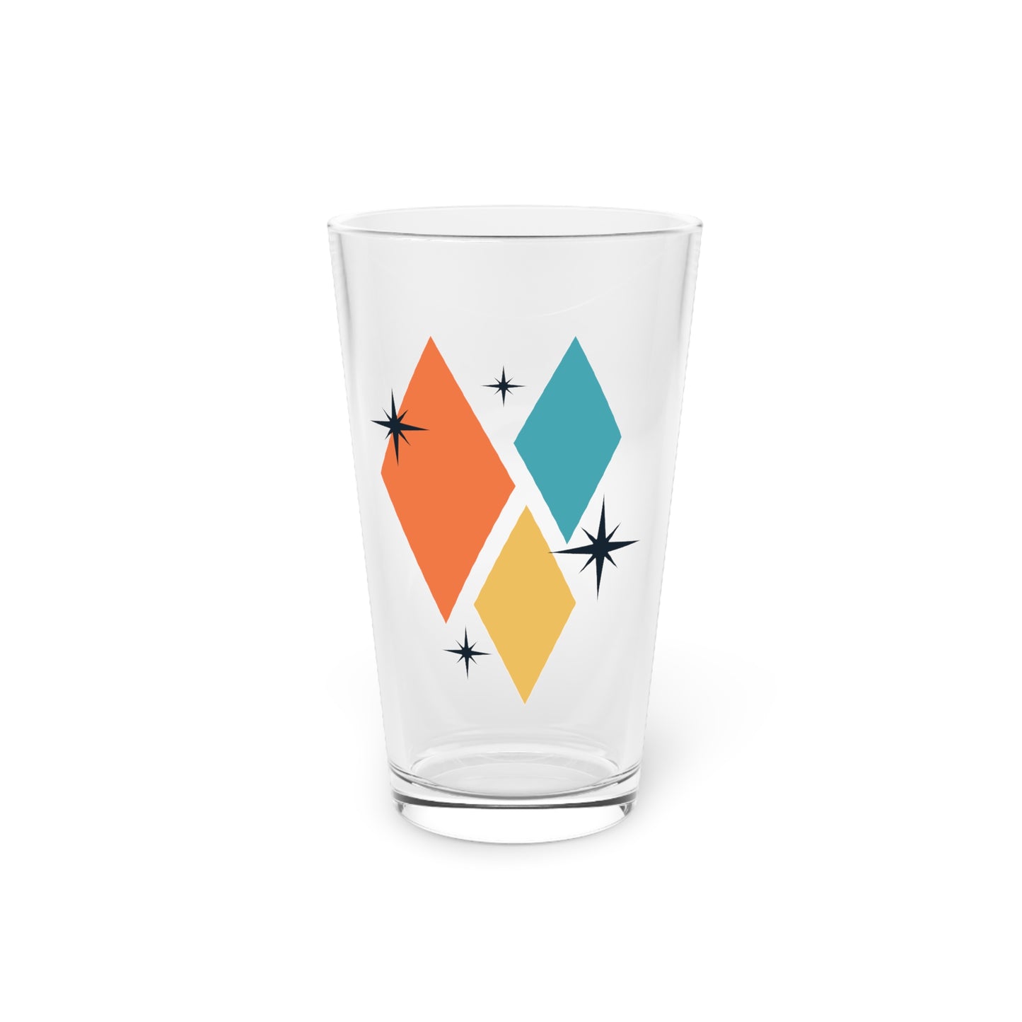 Mid-Century Diamond Pint Glass — Retro Geometric 16oz Beer Glass