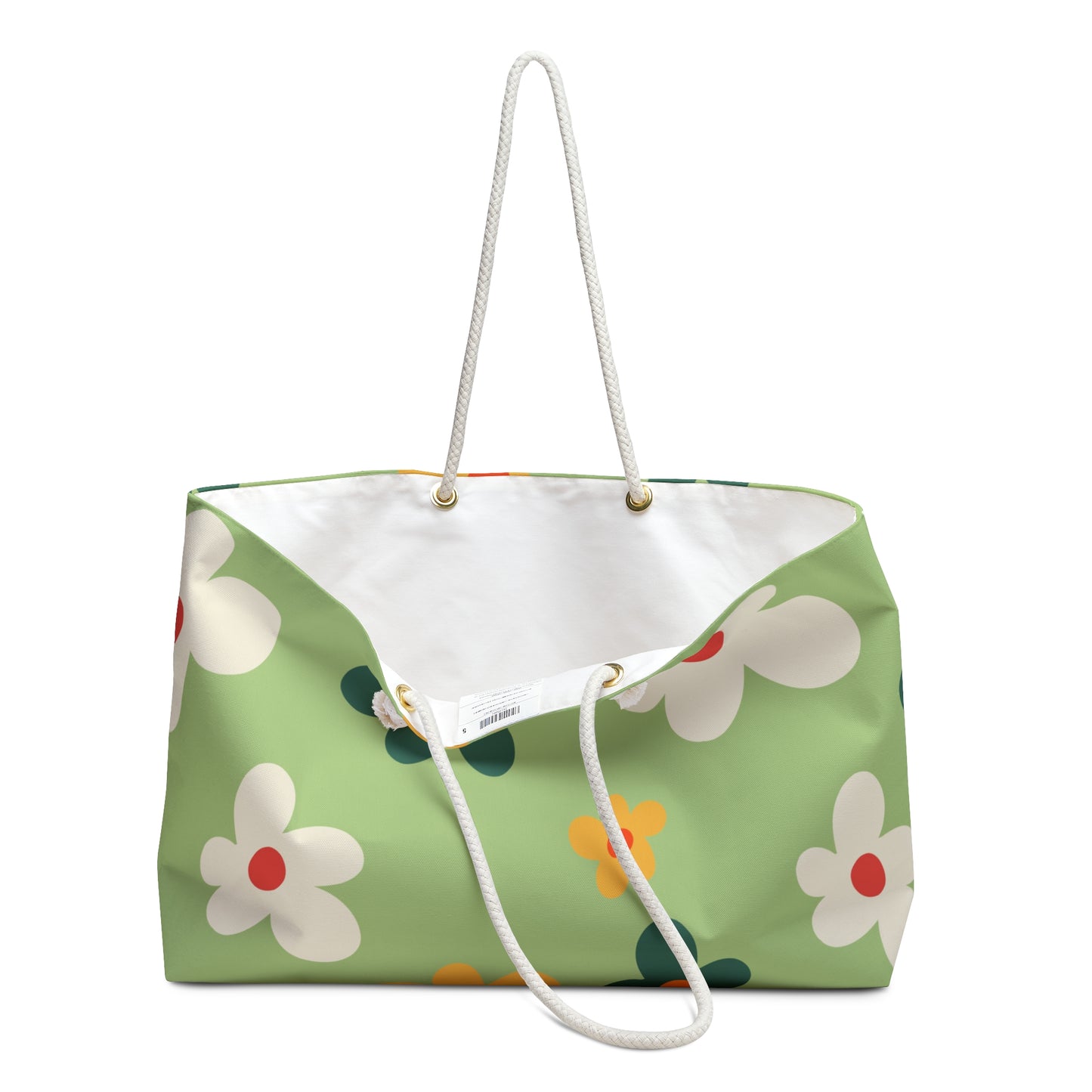 Floral Weekender Bag — Retro Green Daisy Travel Tote
