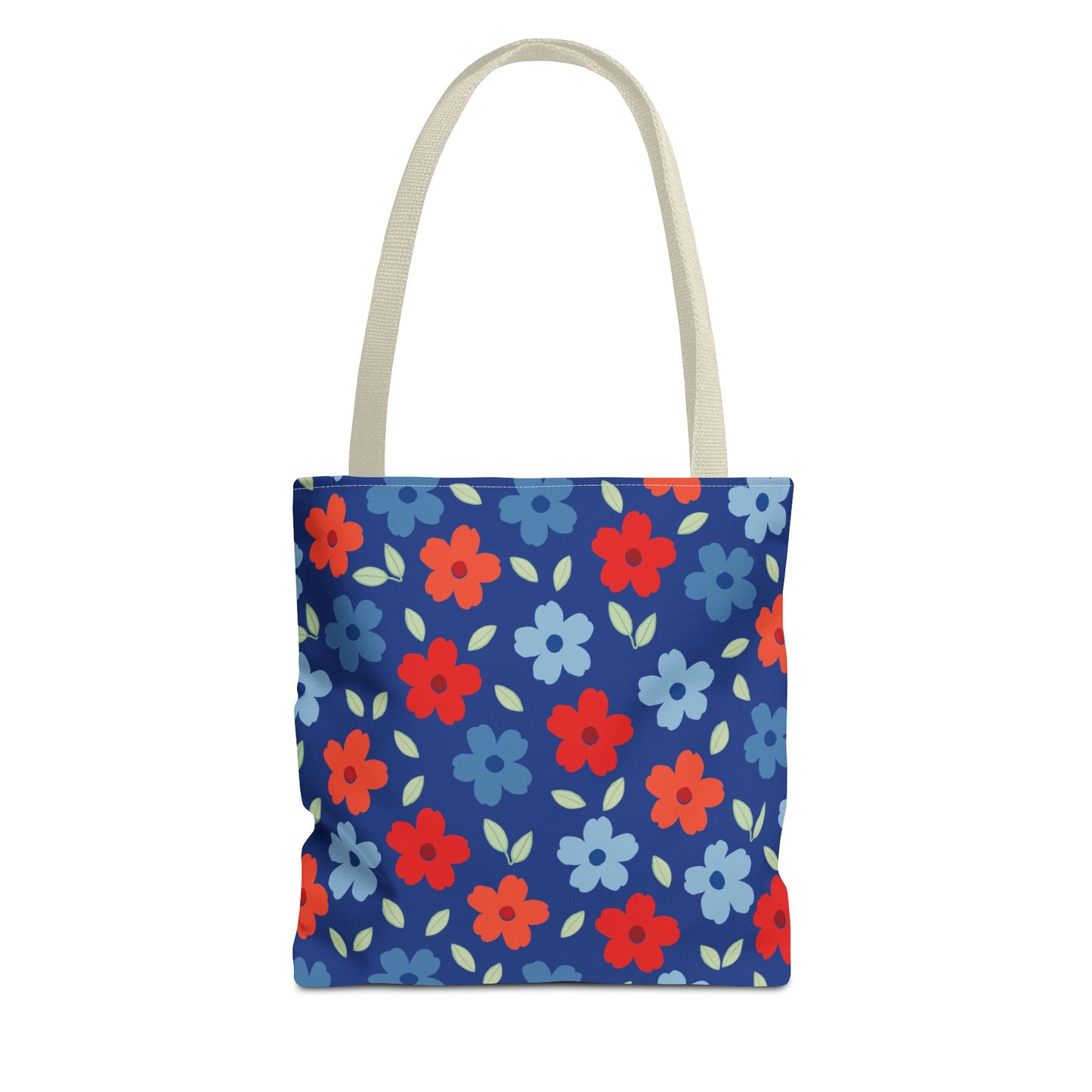 Blue Floral Tote Bag — All-Over Print Reusable Shopping Tote