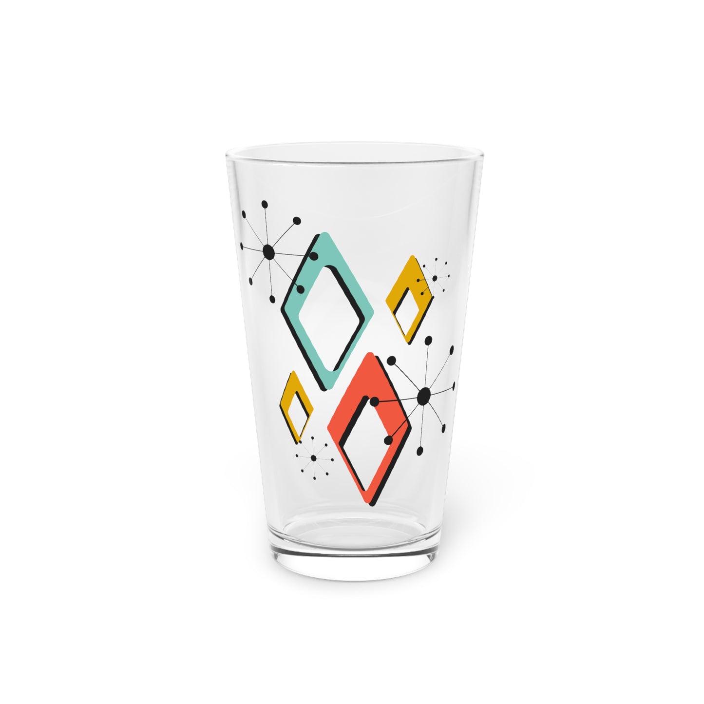 Mid-Century Geometric Pint Glass — Retro Diamond Pattern 16 oz