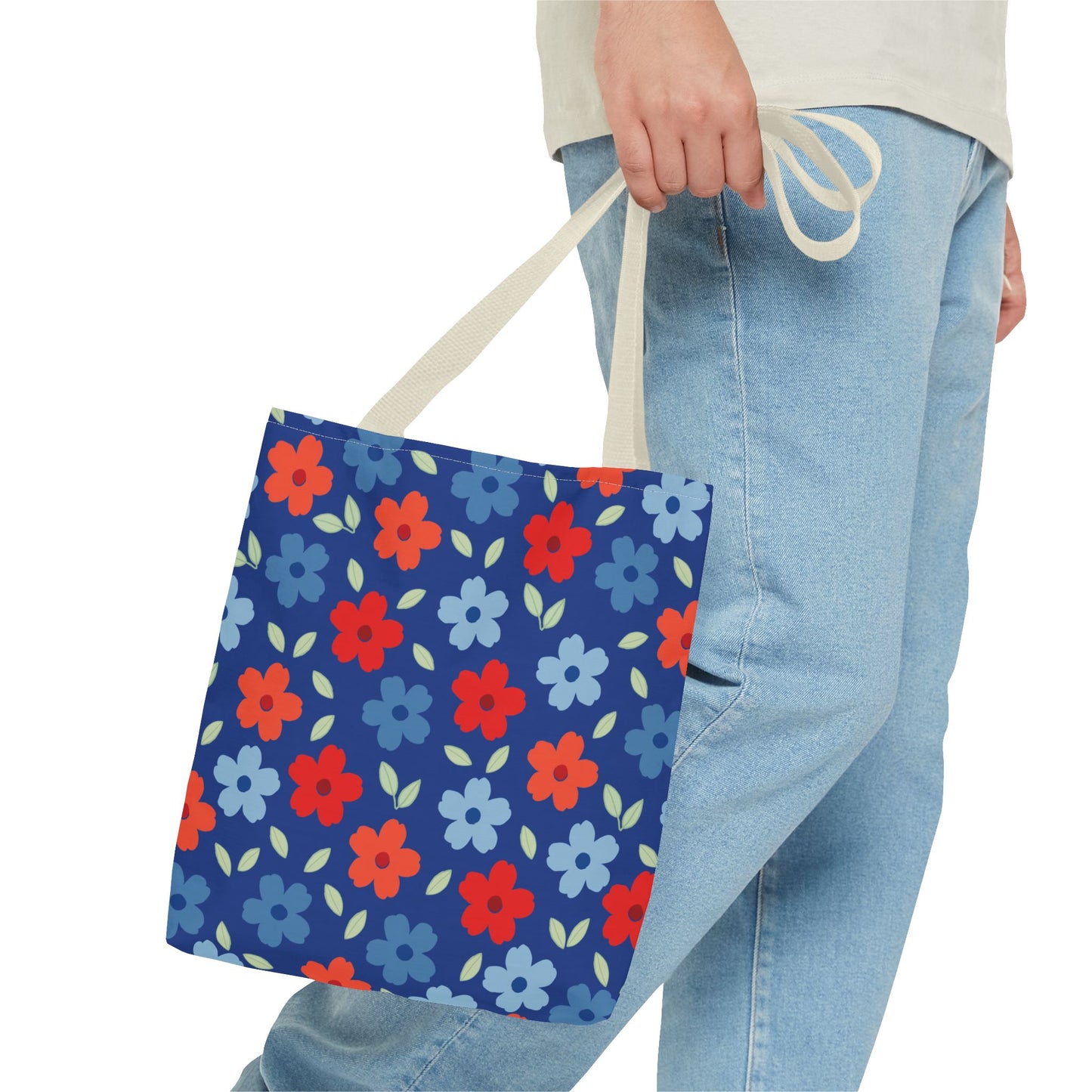 Blue Floral Tote Bag — All-Over Print Reusable Shopping Tote