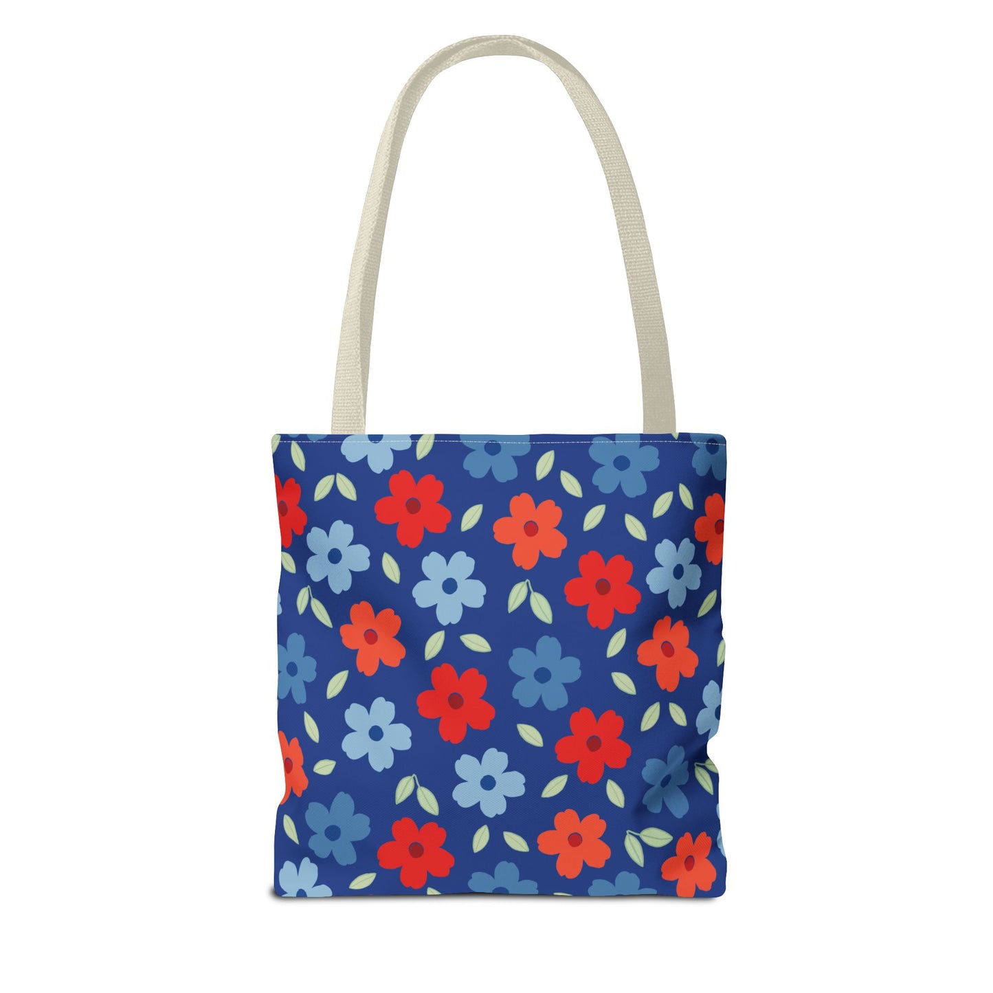 Blue Floral Tote Bag — All-Over Print Reusable Shopping Tote