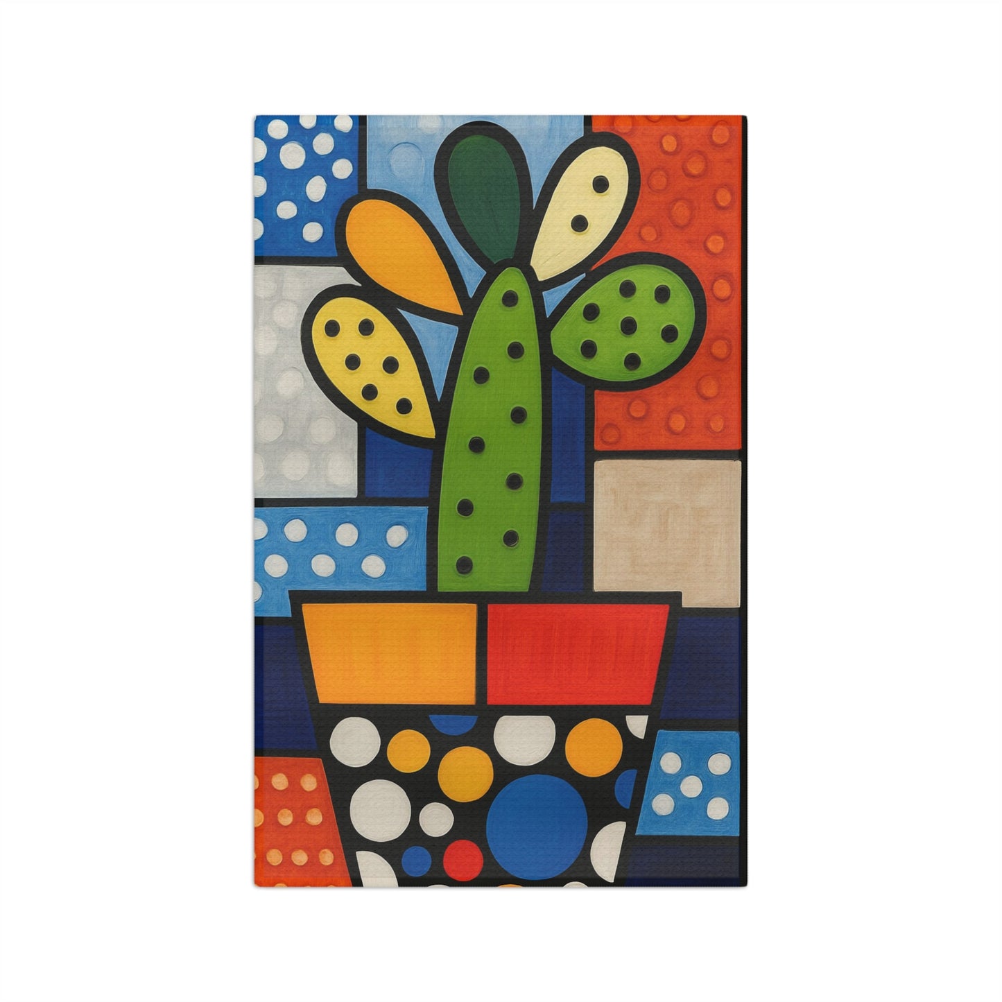 Cactus Pop Art Tea Towel — Colorful Geometric Microfiber Kitchen Towel