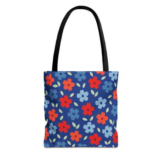 Blue Floral Tote Bag — All-Over Print Reusable Shopping Tote