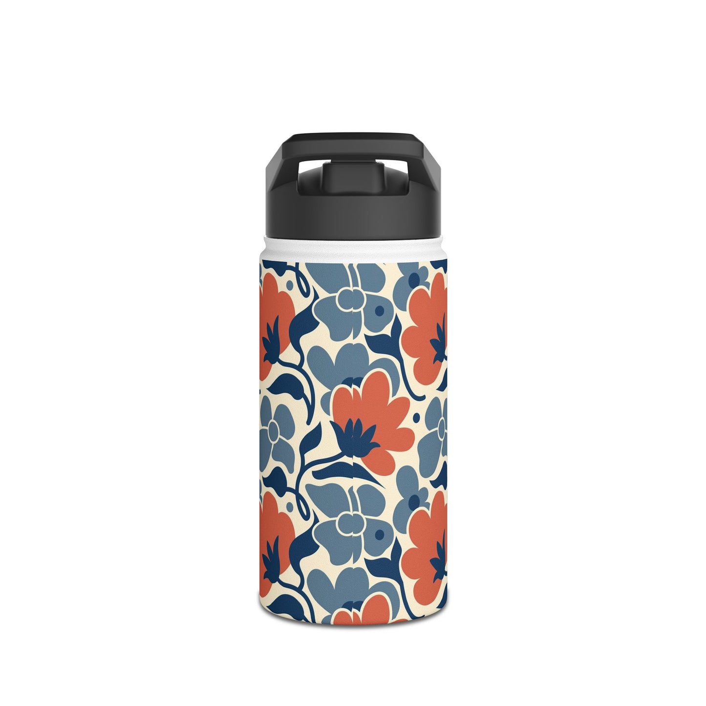Floral Pattern Stainless Steel Water Bottle — Retro Blue & Coral